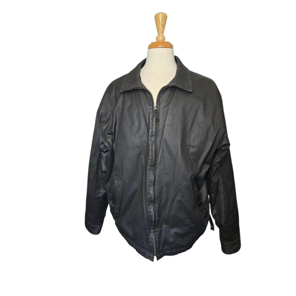 Vintage Y2K GAP Fleece Lined Utility Jacket Black Zip Front Oversized XL - Picture 2 of 10